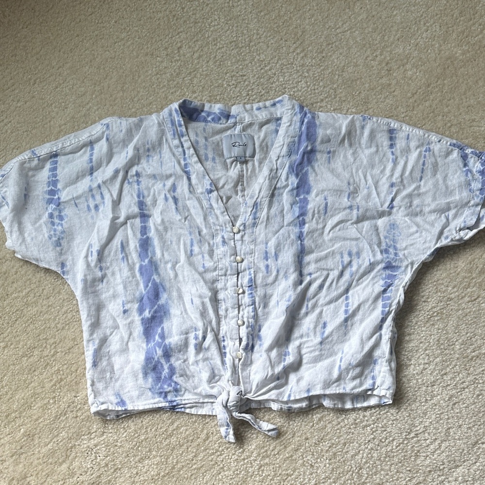 Rails Blue and White Linen Top